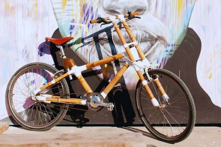 Barcelona-Wandbild-Fahrrad-Bambus